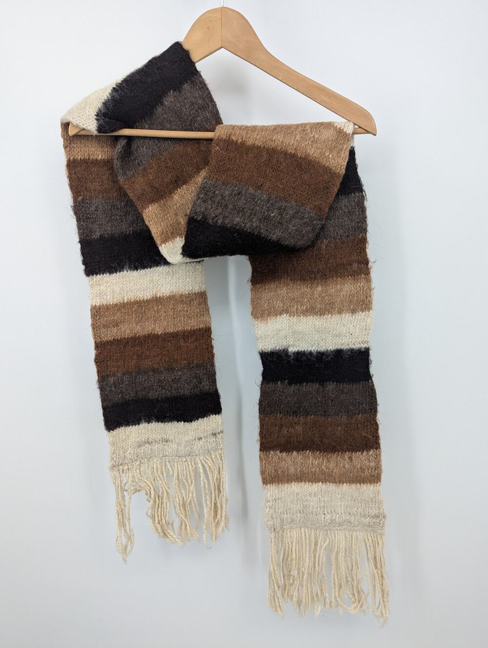 Boho Chic 100% Alpaca Wool Striped Scarf, One Size, Handmade in Peru, Cozy Soft